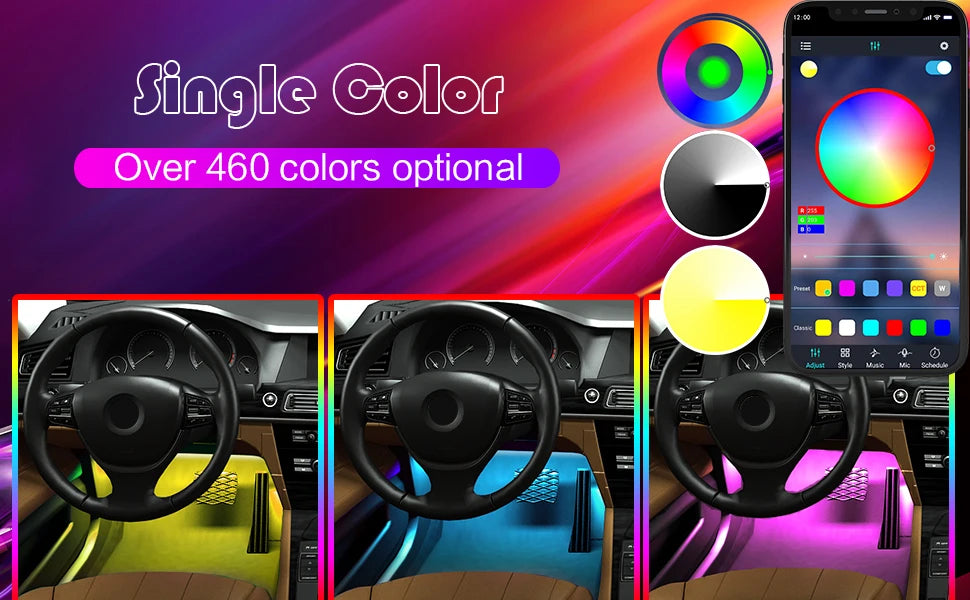 Car Interior Ambient Foot Well Light In Car APP Control Neon LED Down Car Light for Car Inside Ambient Lighting Auto Neon Lights