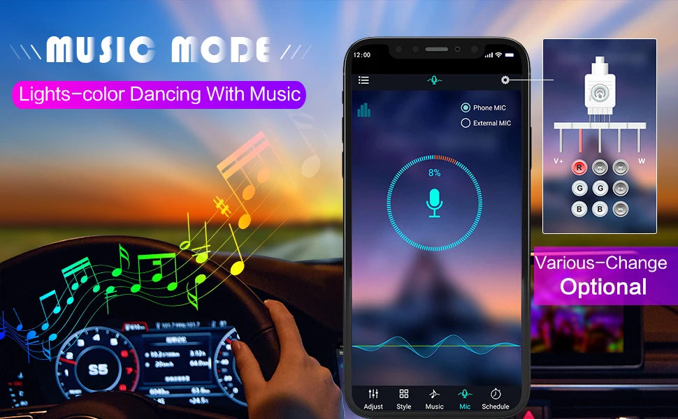 Car Interior Ambient Foot Well Light In Car APP Control Neon LED Down Car Light for Car Inside Ambient Lighting Auto Neon Lights