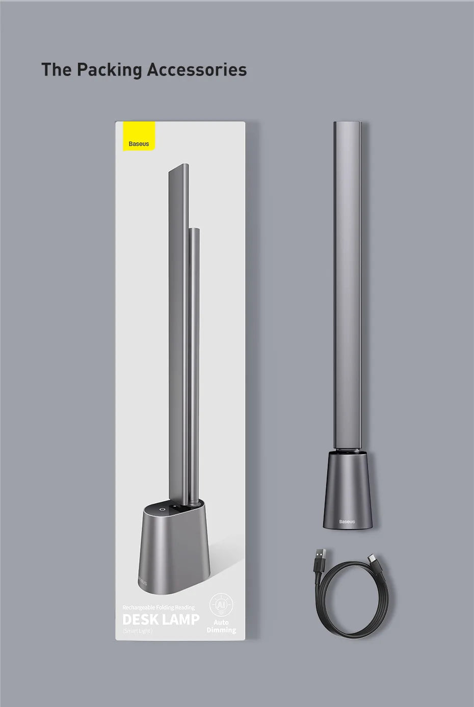 Baseus LED Desk Lamp Eye Protection Study Dimmable Office Light Foldable Table Lamp Smart Adaptive Brightness Bedside Read Lamp