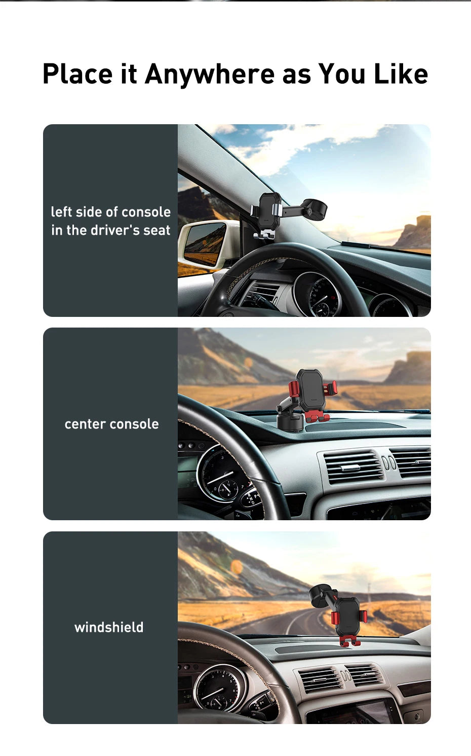 Baseus Gravity Car Phone Holder Suction Cup Adjustable Universal Holder Stand in Car GPS Mount For iPhone 12 Pro Max Xiaomi POCO