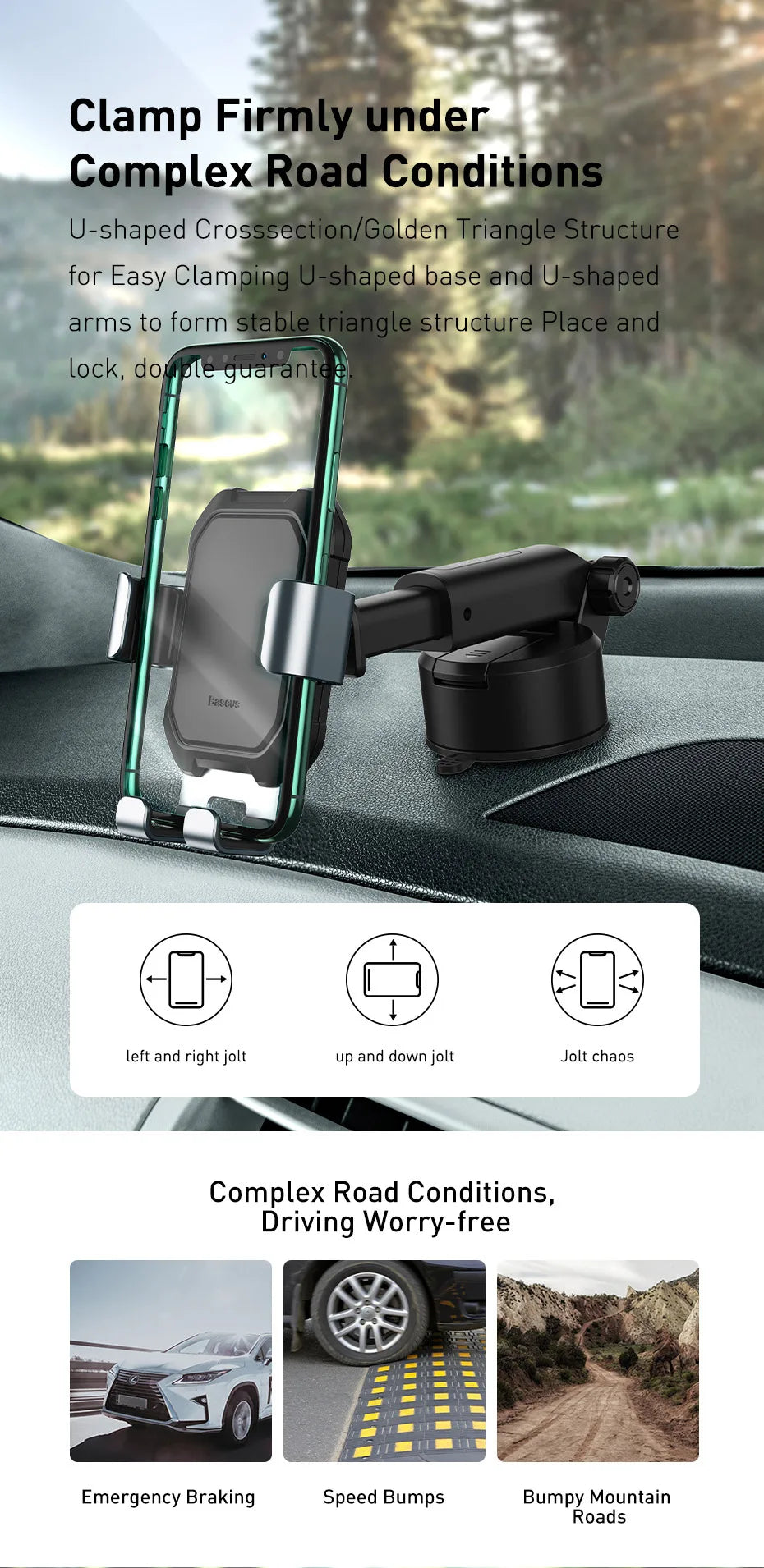 Baseus Gravity Car Phone Holder Suction Cup Adjustable Universal Holder Stand in Car GPS Mount For iPhone 12 Pro Max Xiaomi POCO