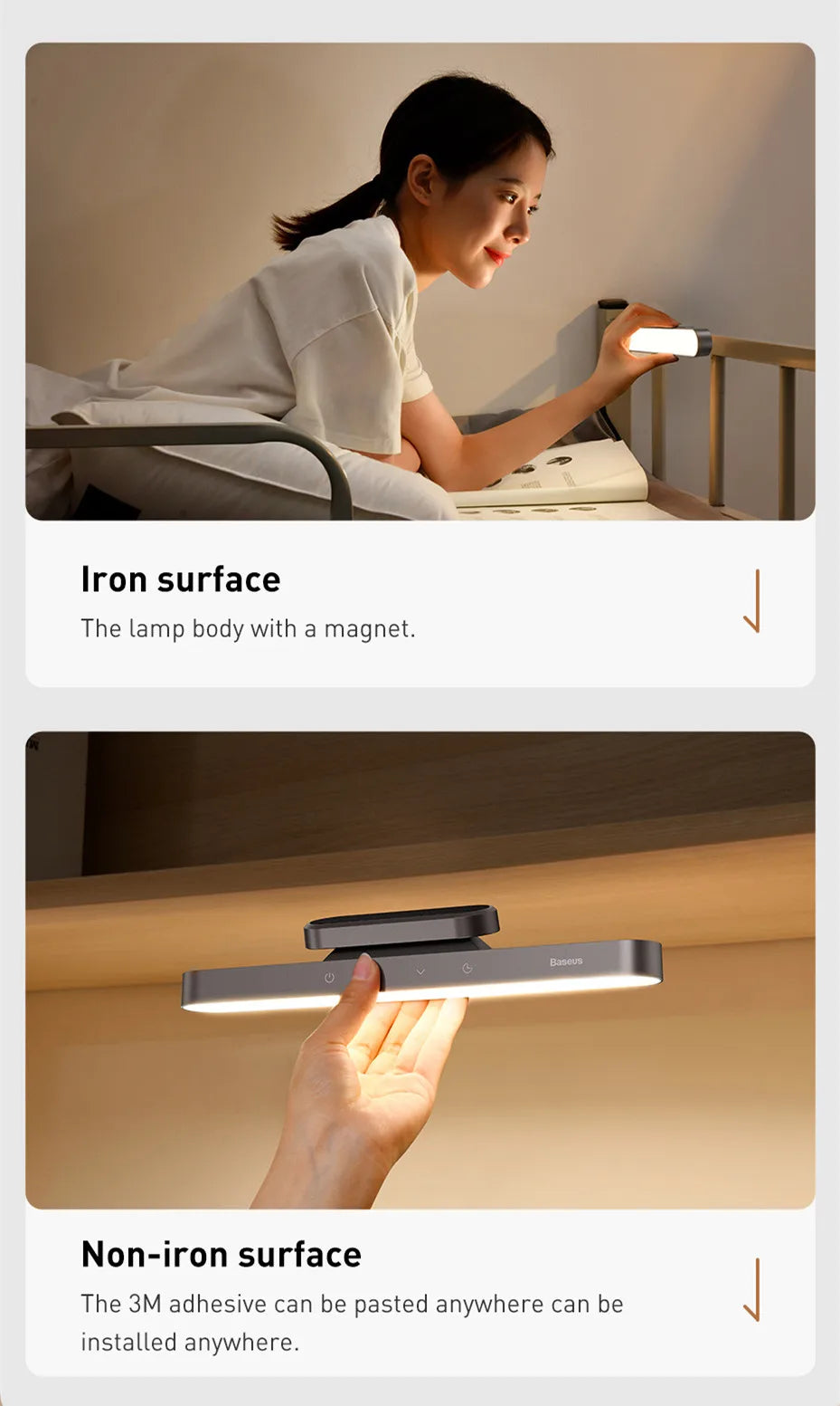 Baseus Night Light Hanging Magnetic LED Table Lamp Stepless Dimming Desk Lamp Rechargeable For Cabinet Bedroom Kitchen Light