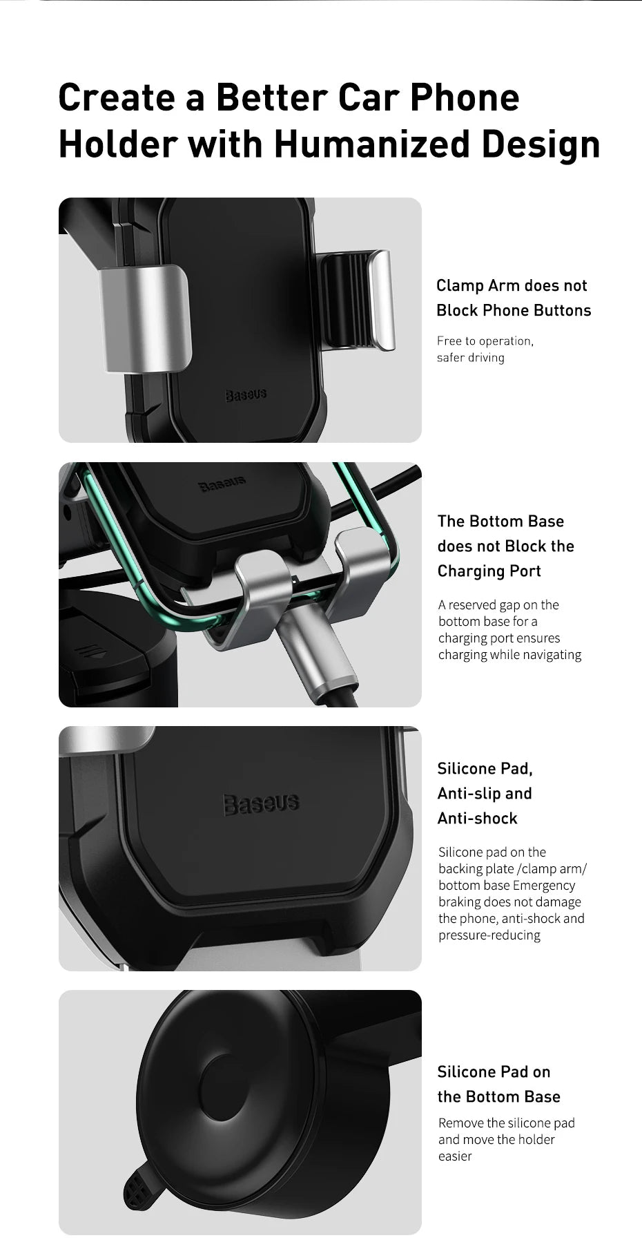 Baseus Gravity Car Phone Holder Suction Cup Adjustable Universal Holder Stand in Car GPS Mount For iPhone 12 Pro Max Xiaomi POCO