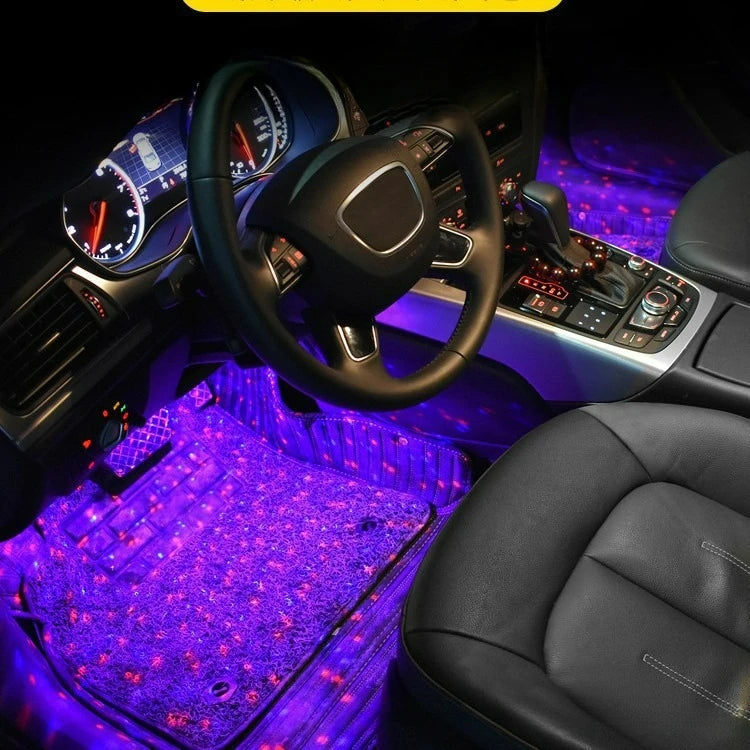 Car Atmosphere Light 4IN1 RGB Car Interior Roof Star Lamp Neon Ambient Light with Remote Control USB Foot Strip Light Decorative