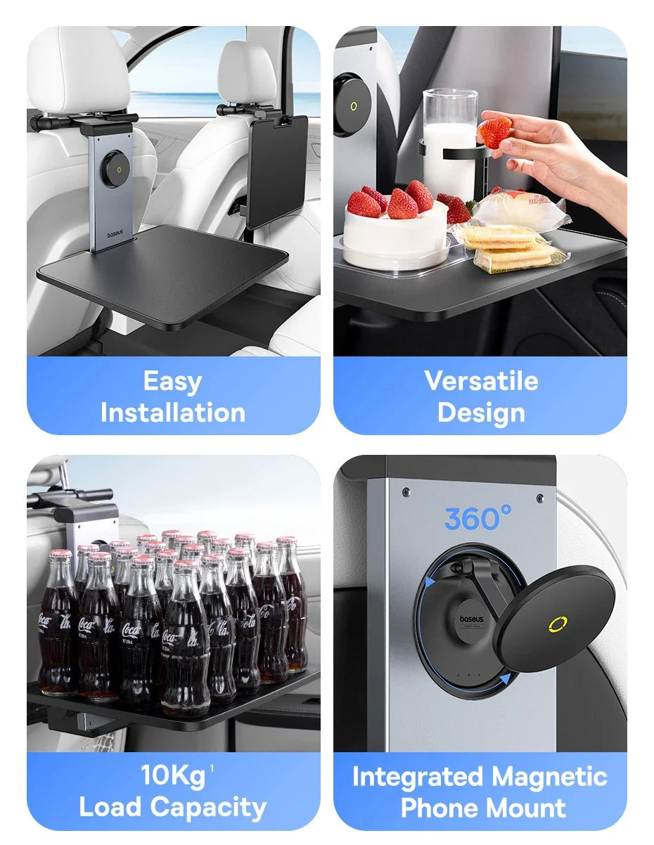 Baseus Car Back Seat Tray Table for Passenger Trip Eat and Work Adjustable Travel Tray with Phone Drink Holder for Laptop iPad