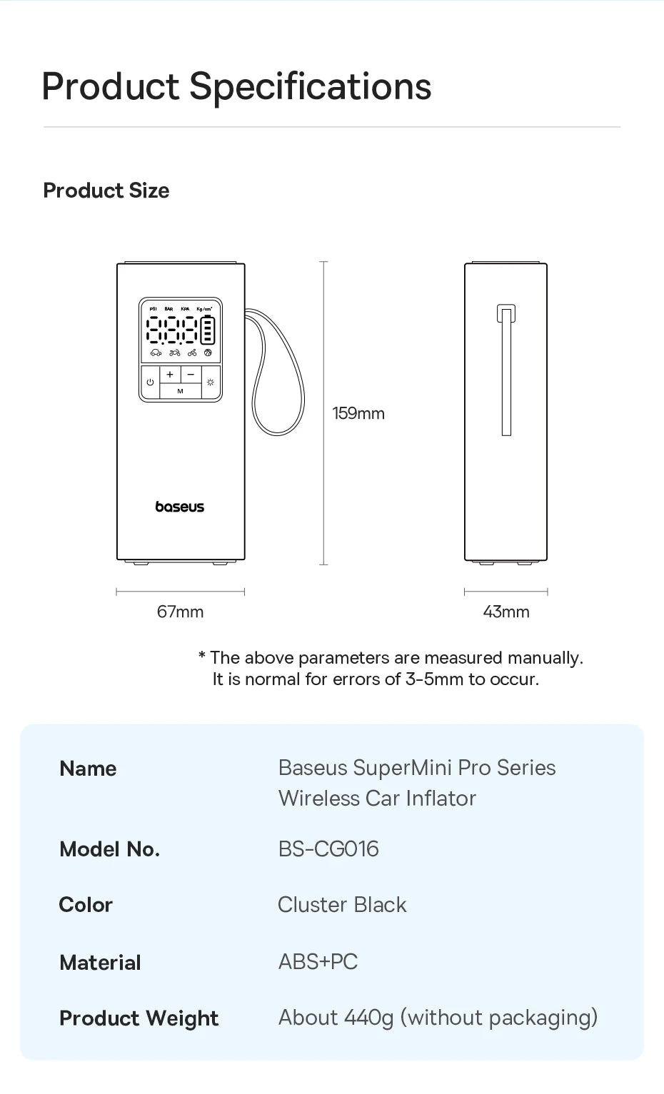 Baseus Car Tire Wireless Air Pump Inflator Poratble Rechargeable Air Compressor For Car Motorcycle Bicycle Electric Air Pump