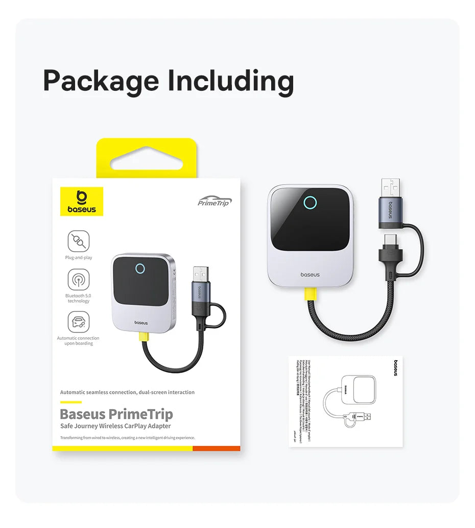 Baseus Wireless CarPlay Wired to Wireless CarPlay Adapter Auto Connect Car Intelligent Systems Plug&Play Bluetooth Smart CarPlay