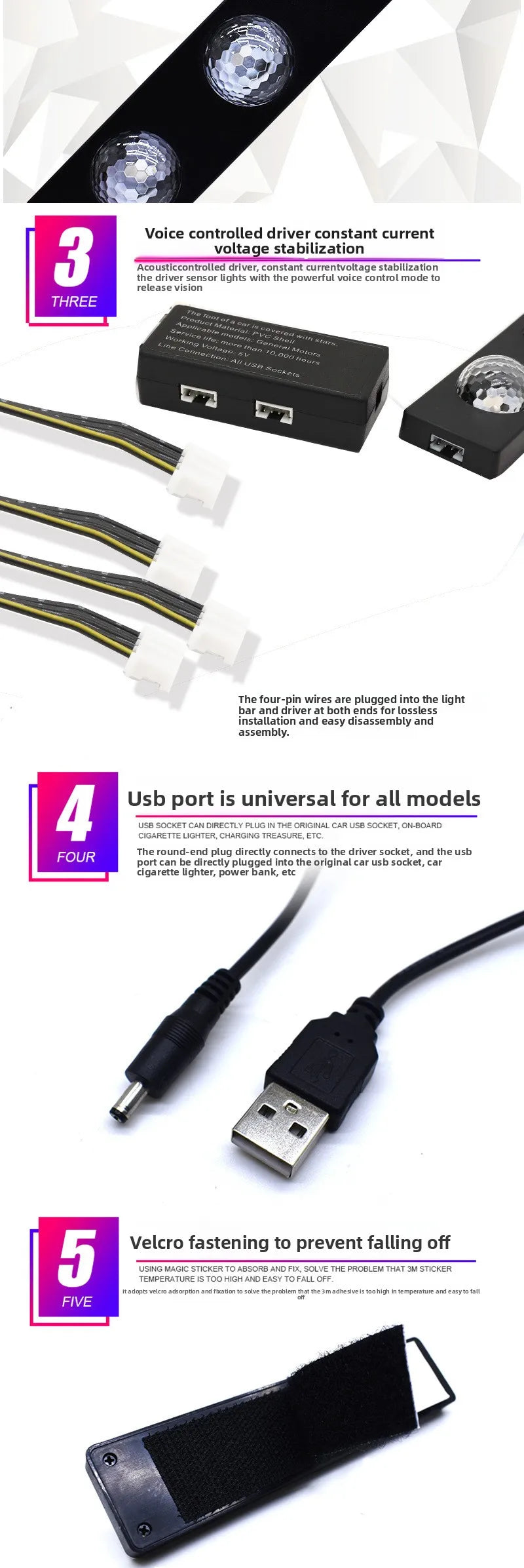 Car Atmosphere Light 4IN1 RGB Car Interior Roof Star Lamp Neon Ambient Light with Remote Control USB Foot Strip Light Decorative