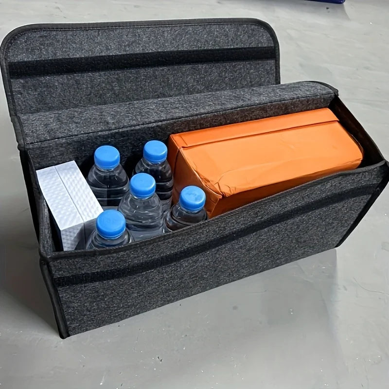 Car Trunk Storage Box 1-Pack: Foldable bag with compartments & handle, for SUVs/sedans/trucks, durable fabric