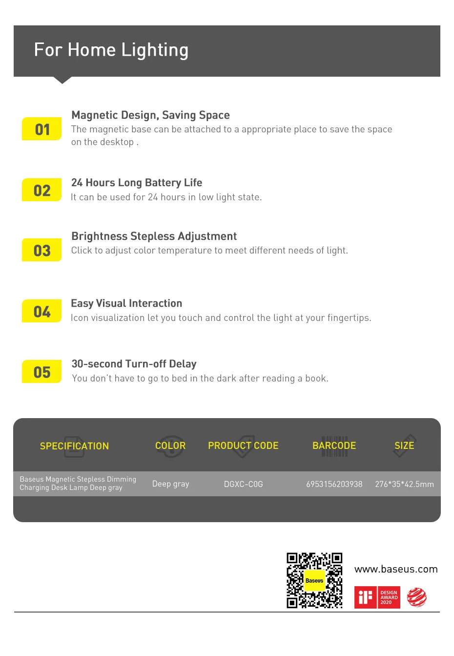 Baseus Night Light Hanging Magnetic LED Table Lamp Stepless Dimming Desk Lamp Rechargeable For Cabinet Bedroom Kitchen Light