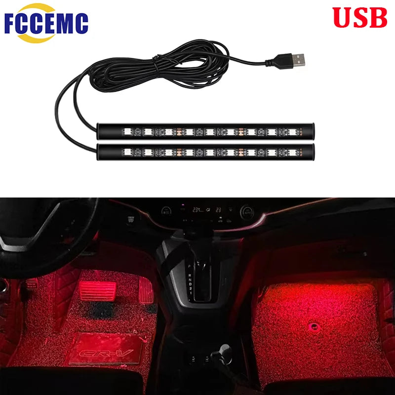 Led Car Ambient Light With USB 5V Universal Car Interior Foot Lamp Decoration Backlight Lighting Auto Decorative Neon Lights