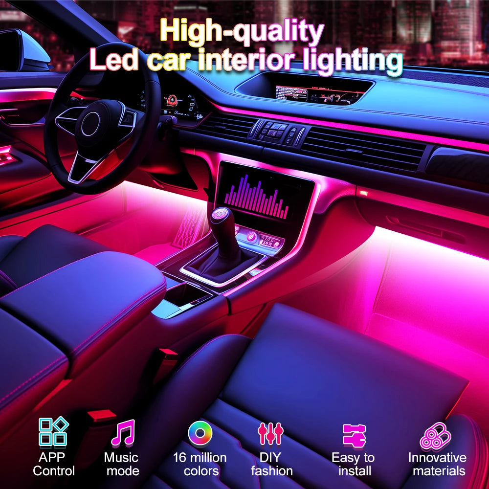 Car Interior Ambient Foot Well Light In Car APP Control Neon LED Down Car Light for Car Inside Ambient Lighting Auto Neon Lights
