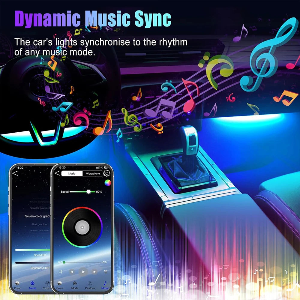 Car Interior Ambient Foot Well Light In Car APP Control Neon LED Down Car Light for Car Inside Ambient Lighting Auto Neon Lights