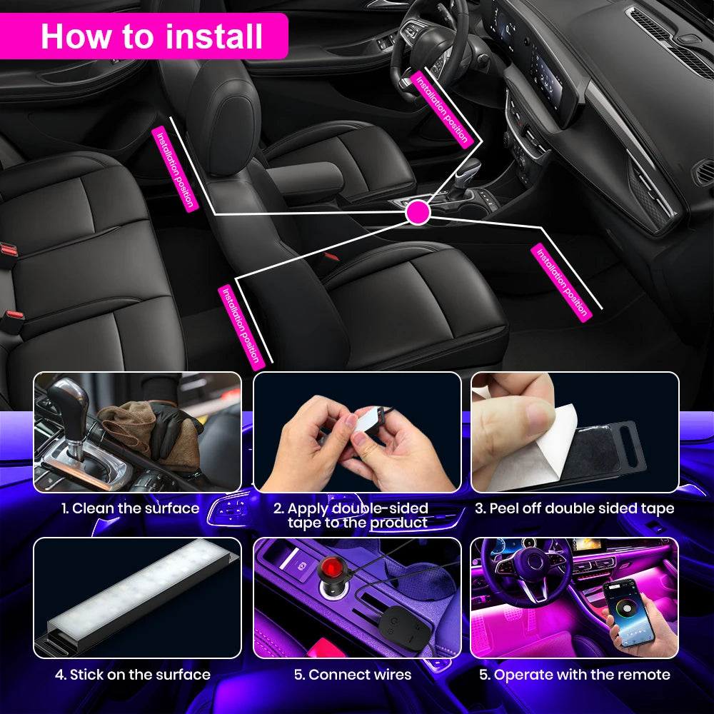 Car Interior Ambient Foot Well Light In Car APP Control Neon LED Down Car Light for Car Inside Ambient Lighting Auto Neon Lights