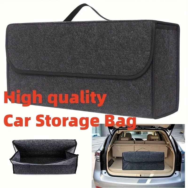 Car Trunk Storage Box 1-Pack: Foldable bag with compartments & handle, for SUVs/sedans/trucks, durable fabric