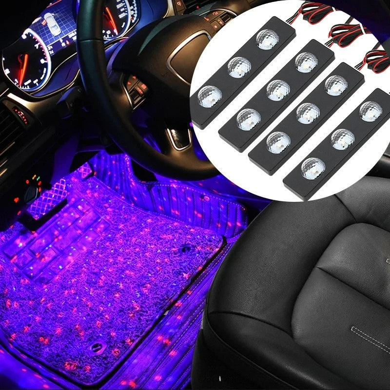 Car Atmosphere Light 4IN1 RGB Car Interior Roof Star Lamp Neon Ambient Light with Remote Control USB Foot Strip Light Decorative