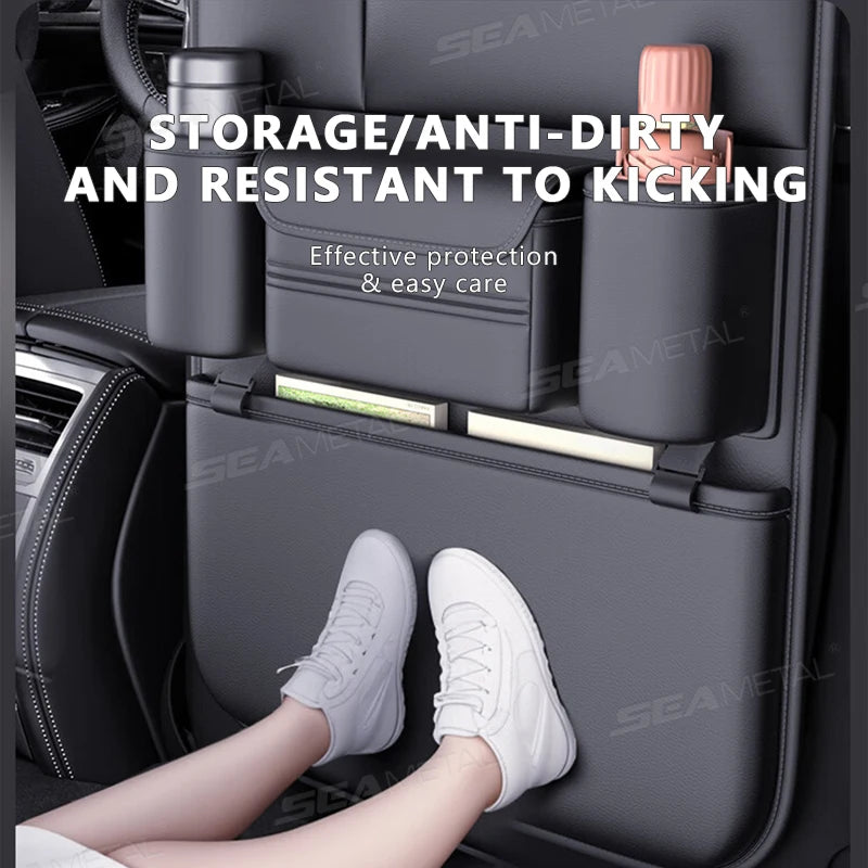 SEAMETAL 6-Pocket Car Seat Back Storage Bag Wear-Resistant Car Backseat Organizer Tissue/Cup Holder Waterproof Anti-Kick Pad
