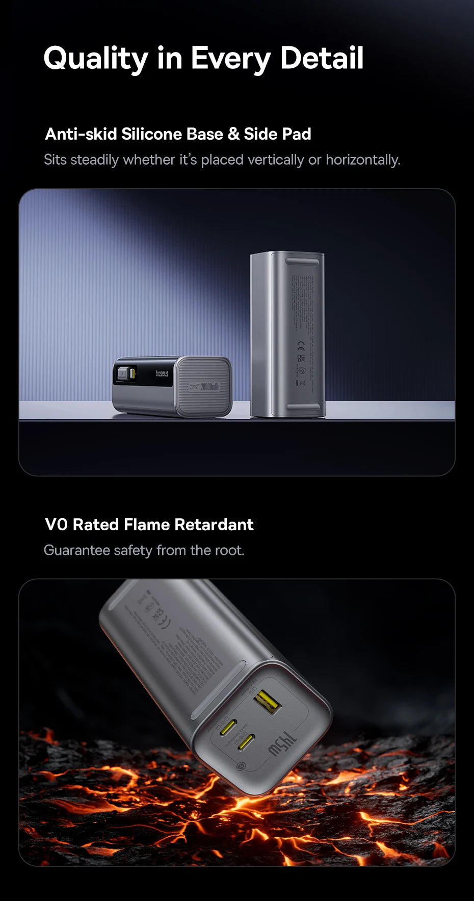 Baseus 20000mAh Power Bank 145W High-Power High-Capacity Fast Charging with Retractable Type-C Cable Digital Display Function