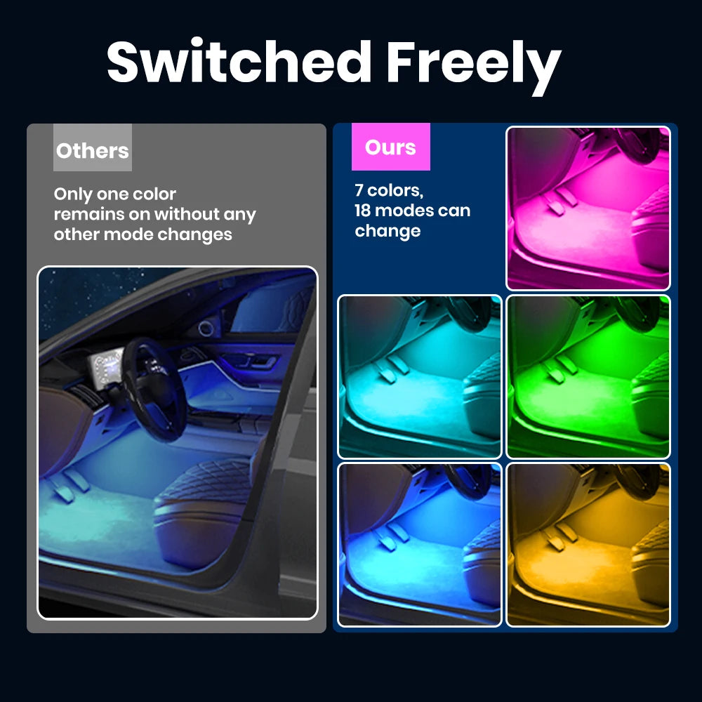 Car Interior Ambient Foot Well Light In Car APP Control Neon LED Down Car Light for Car Inside Ambient Lighting Auto Neon Lights