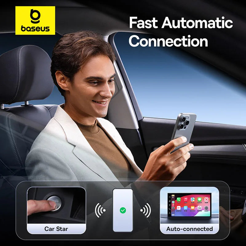 Baseus Wireless CarPlay Wired to Wireless CarPlay Adapter Auto Connect Car Intelligent Systems Plug&Play Bluetooth Smart CarPlay