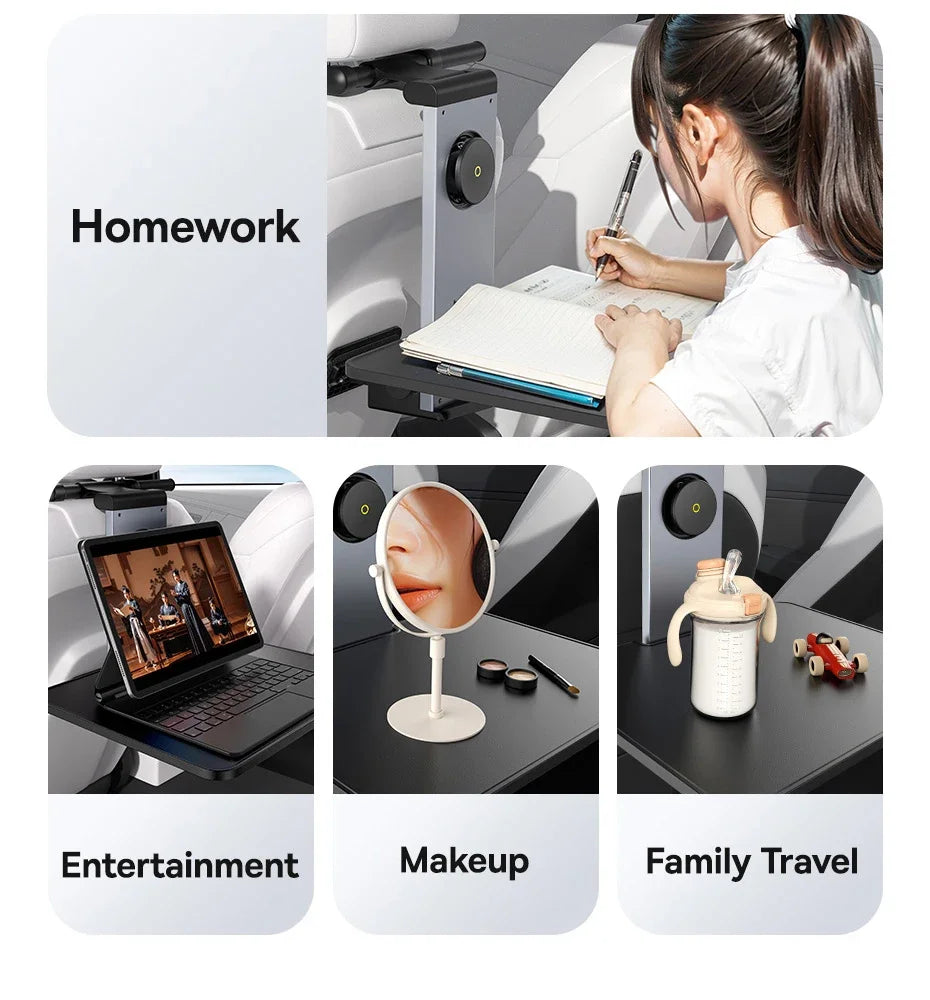 Baseus Car Back Seat Tray Table for Passenger Trip Eat and Work Adjustable Travel Tray with Phone Drink Holder for Laptop iPad