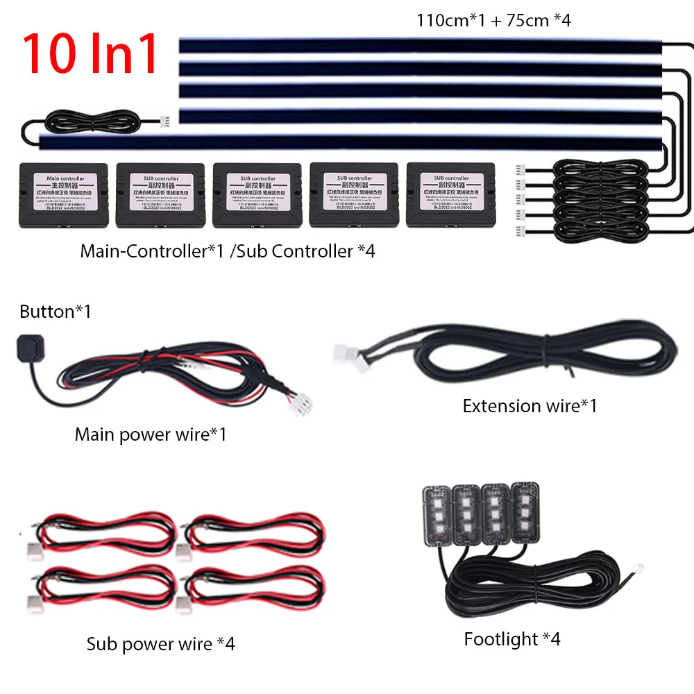 18 in 1 Ambient Light For Car Interior 64 Color Breathe Dashboard Door Decoration LED Strip Lights RGB Bluetooth App Control 12V