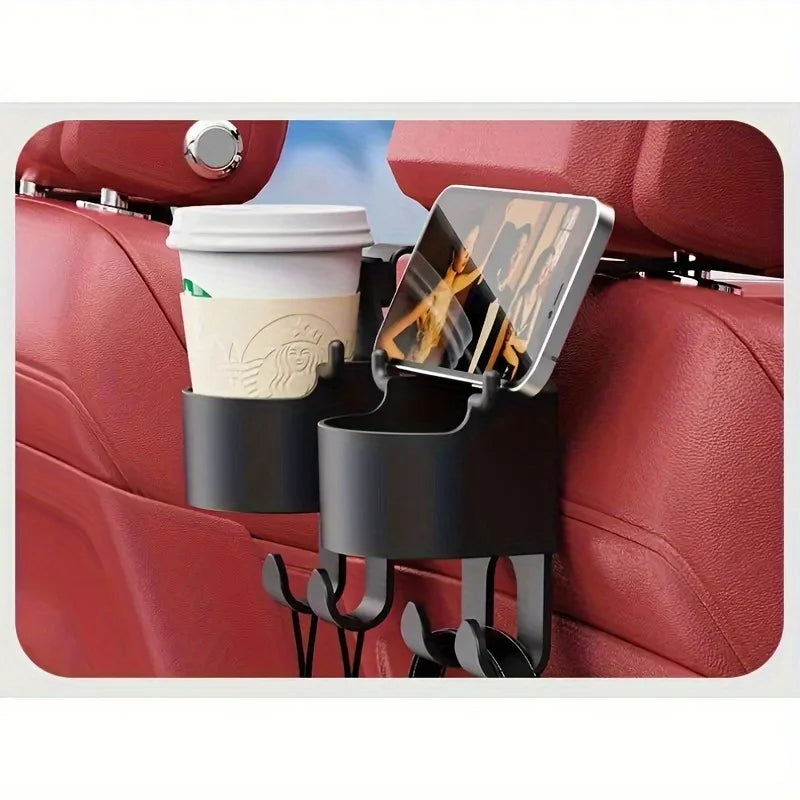 1/2Multifunctional car storage rack with hooks、Cup holder and storage box - Durable and sturdyPPMaterial，Suitable for seat back