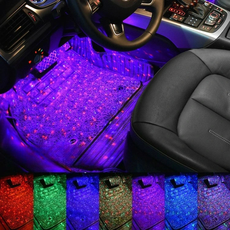 Car Atmosphere Light 4IN1 RGB Car Interior Roof Star Lamp Neon Ambient Light with Remote Control USB Foot Strip Light Decorative