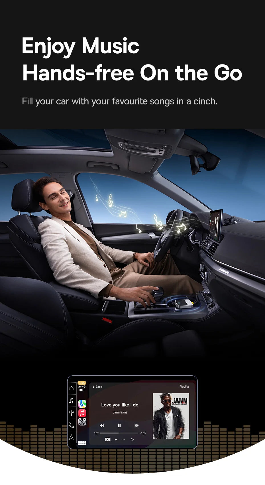 Baseus Wireless CarPlay Wired to Wireless CarPlay Adapter Auto Connect Car Intelligent Systems Plug&Play Bluetooth Smart CarPlay