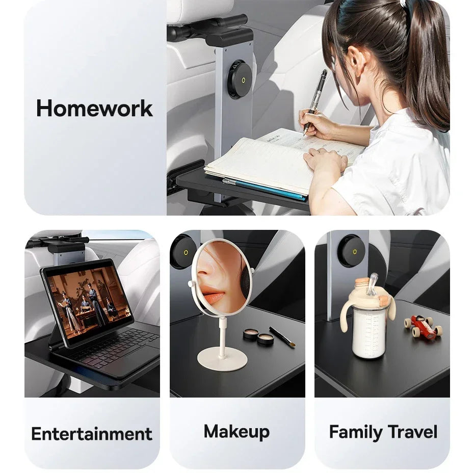 Baseus Car Back Seat Tray Table for Passenger Trip Eat and Work Adjustable Travel Tray with Phone Drink Holder for Laptop iPad