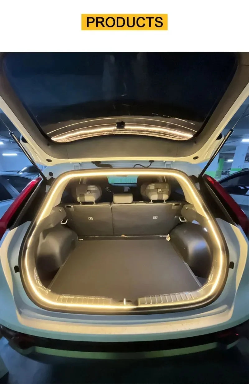 Car high brightness trunk lighting ambient light interior decoration LED wiring free automatic sensing tailgate light strip