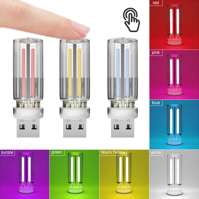 Car Atmosphere Light USB Night Light Touch Dimming LED Incandescent Filament Lamp Bulb Emergency Lighting Plug Play Ambient Lamp