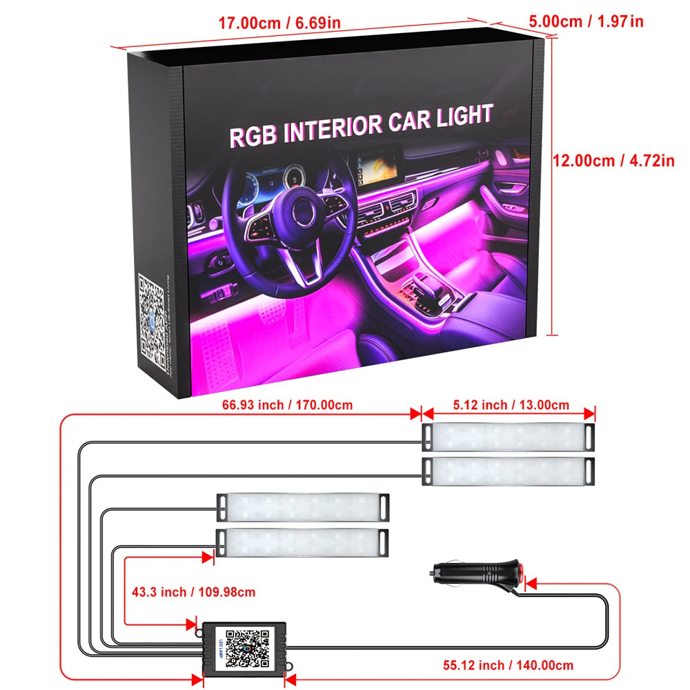Car Interior Ambient Foot Well Light In Car APP Control Neon LED Down Car Light for Car Inside Ambient Lighting Auto Neon Lights