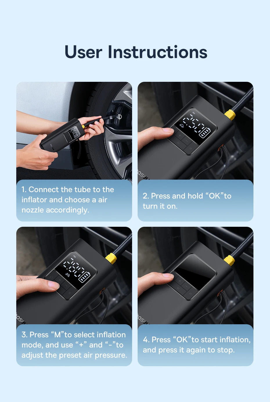 Baseus Car Tire Wireless Air Pump Inflator Poratble Rechargeable Air Compressor For Car Motorcycle Bicycle Electric Air Pump