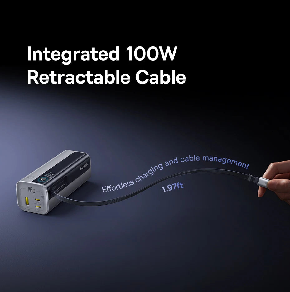 Baseus 20000mAh Power Bank 145W High-Power High-Capacity Fast Charging with Retractable Type-C Cable Digital Display Function