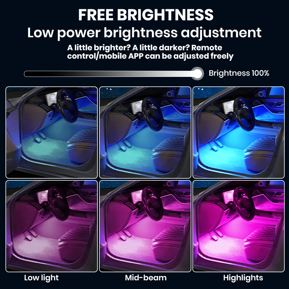Car Interior Ambient Foot Well Light In Car APP Control Neon LED Down Car Light for Car Inside Ambient Lighting Auto Neon Lights