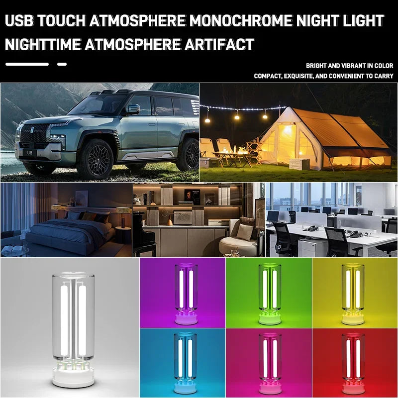 Car Atmosphere Light USB Night Light Touch Dimming LED Incandescent Filament Lamp Bulb Emergency Lighting Plug Play Ambient Lamp