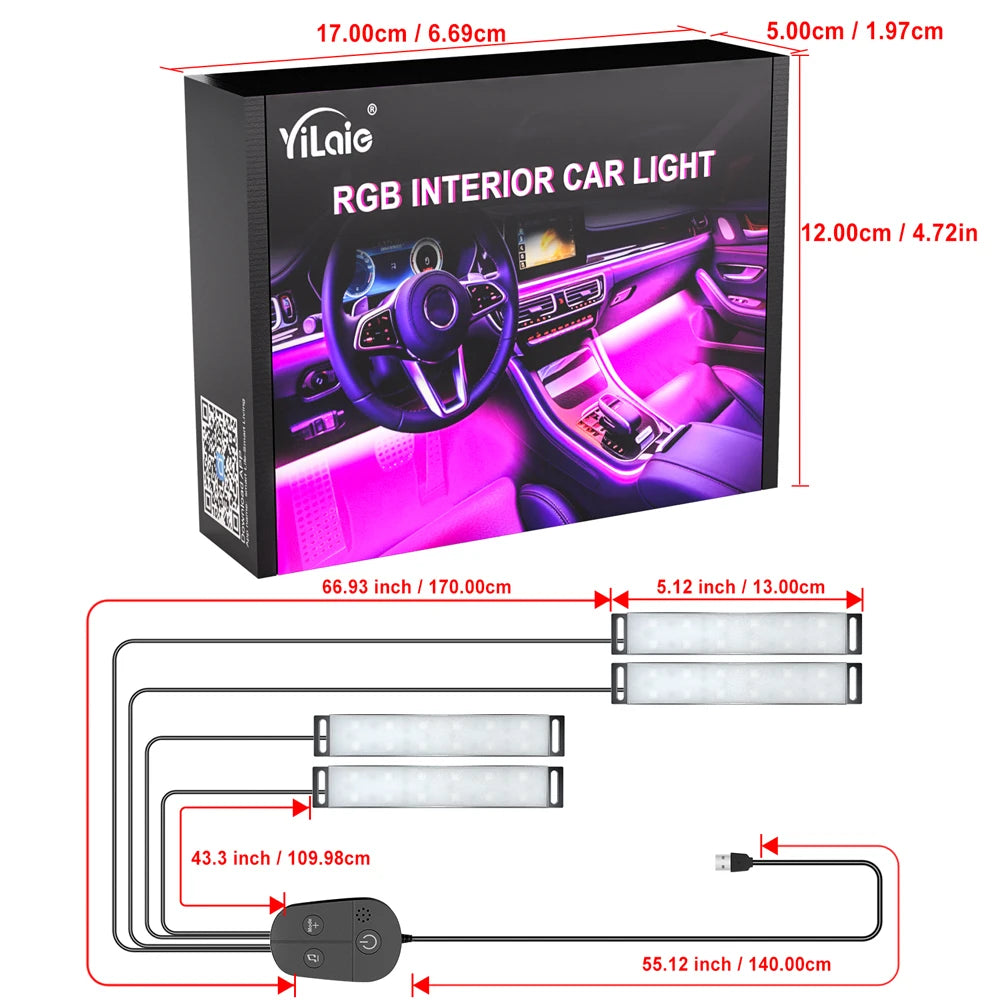 Car Interior Ambient Foot Well Light In Car APP Control Neon LED Down Car Light for Car Inside Ambient Lighting Auto Neon Lights