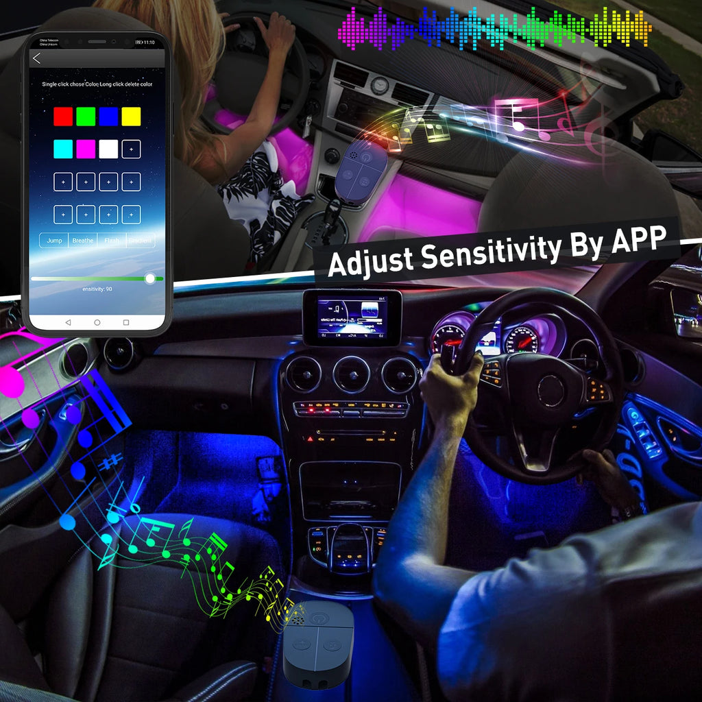 Car Interior Ambient Foot Well Light In Car APP Control Neon LED Down Car Light for Car Inside Ambient Lighting Auto Neon Lights