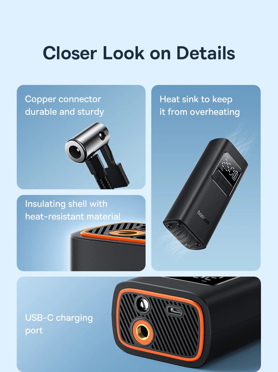 Baseus Car Tire Wireless Air Pump Inflator Poratble Rechargeable Air Compressor For Car Motorcycle Bicycle Electric Air Pump