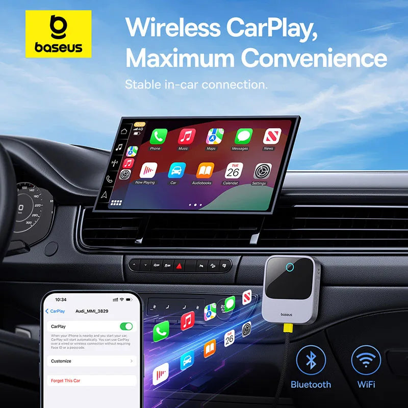 Baseus Wireless CarPlay Wired to Wireless CarPlay Adapter Auto Connect Car Intelligent Systems Plug&Play Bluetooth Smart CarPlay