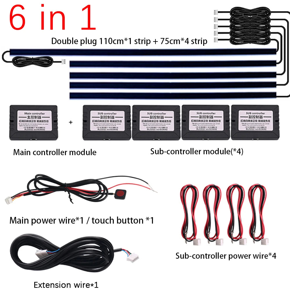 18 in 1 Ambient Light For Car Interior 64 Color Breathe Dashboard Door Decoration LED Strip Lights RGB Bluetooth App Control 12V