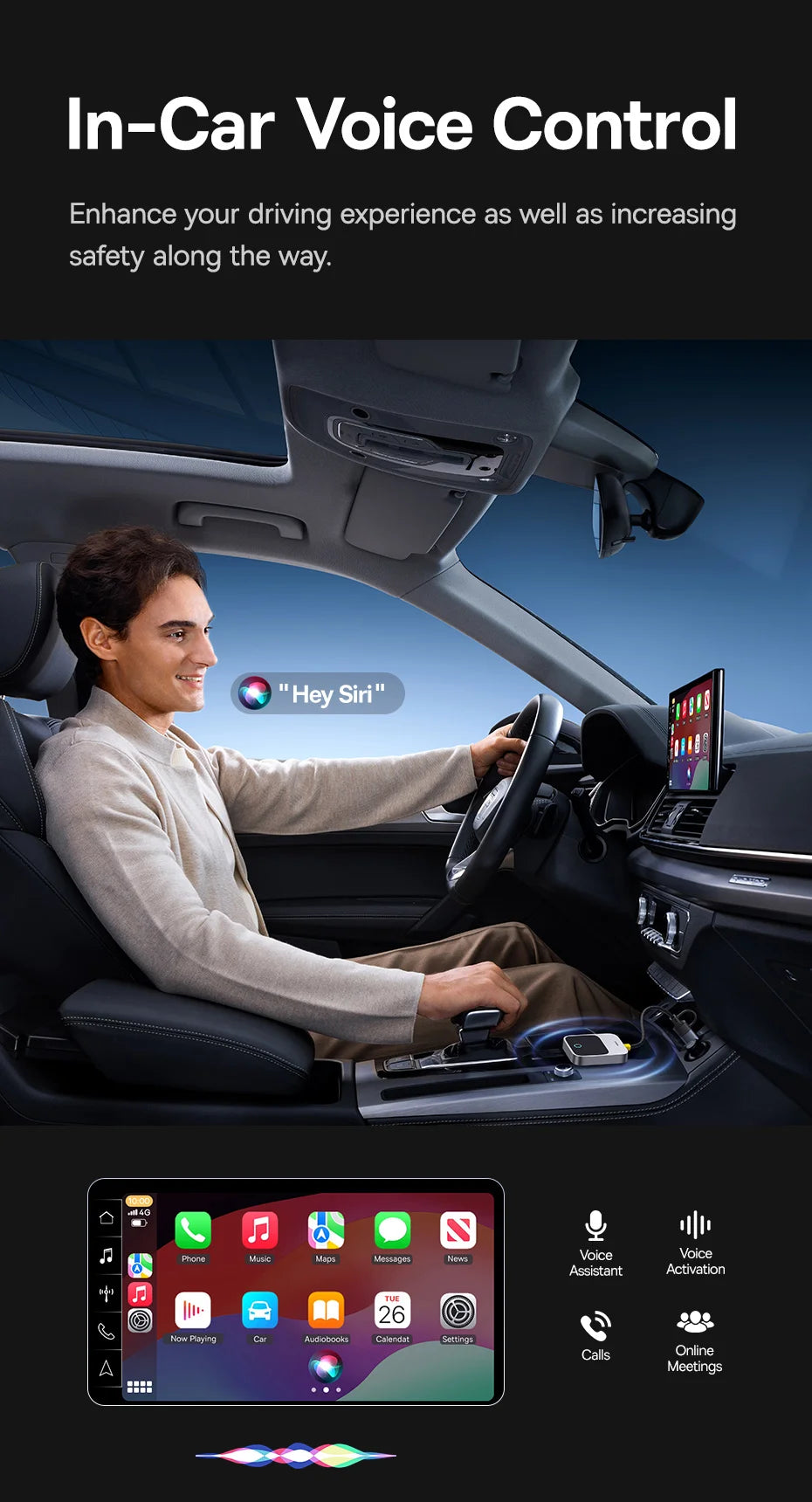 Baseus Wireless CarPlay Wired to Wireless CarPlay Adapter Auto Connect Car Intelligent Systems Plug&Play Bluetooth Smart CarPlay