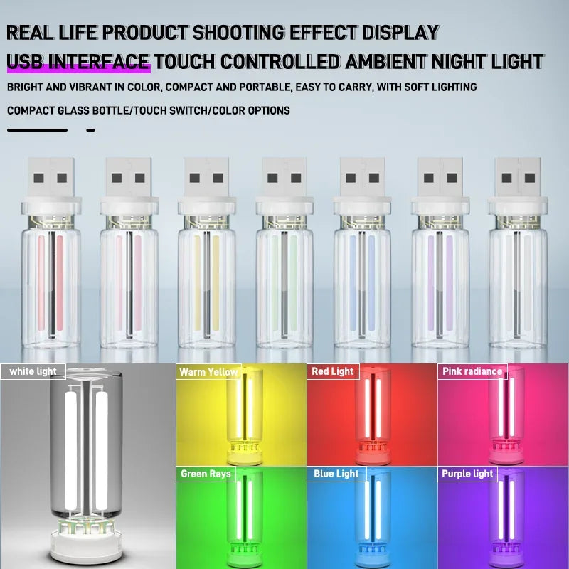 Car Atmosphere Light USB Night Light Touch Dimming LED Incandescent Filament Lamp Bulb Emergency Lighting Plug Play Ambient Lamp