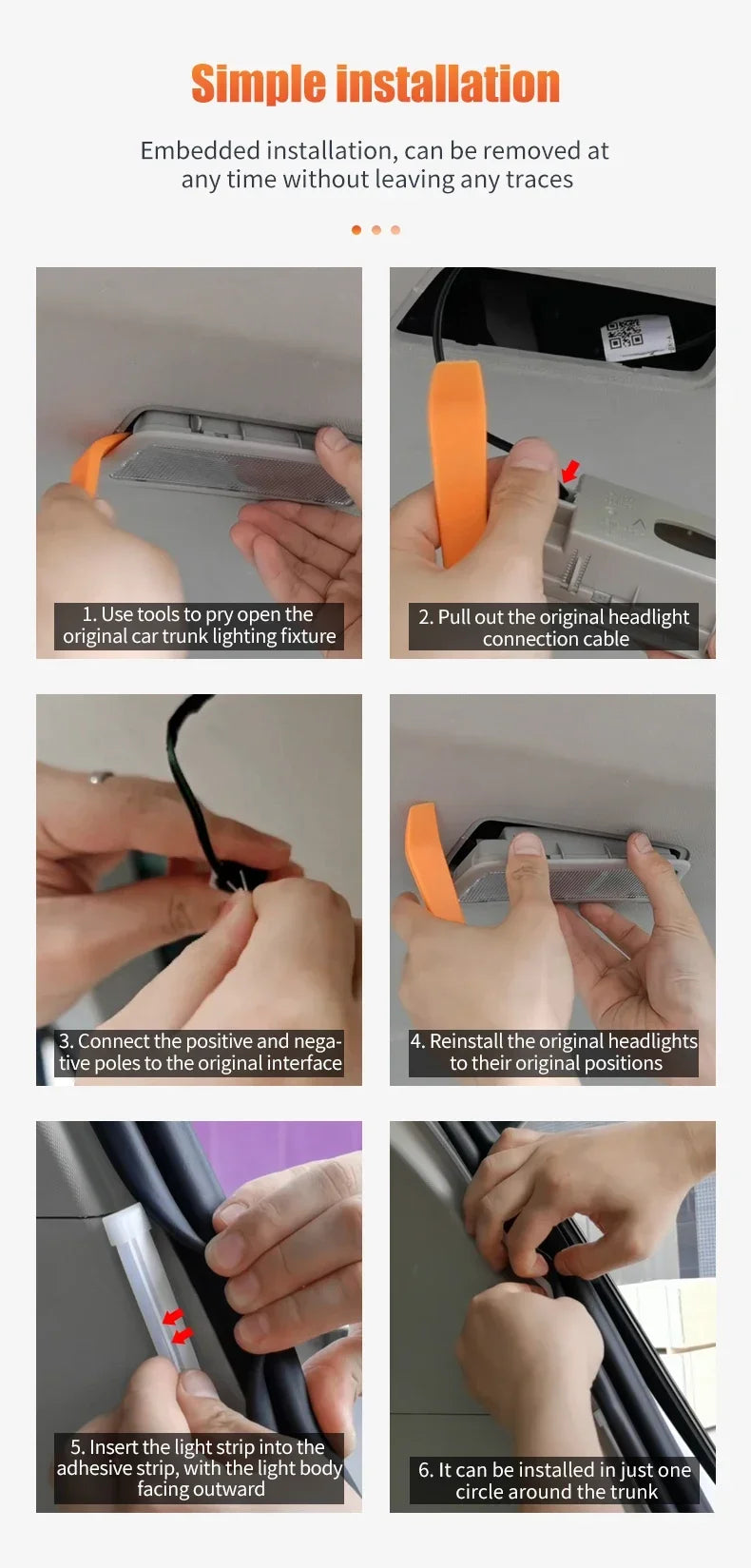 Car high brightness trunk lighting ambient light interior decoration LED wiring free automatic sensing tailgate light strip