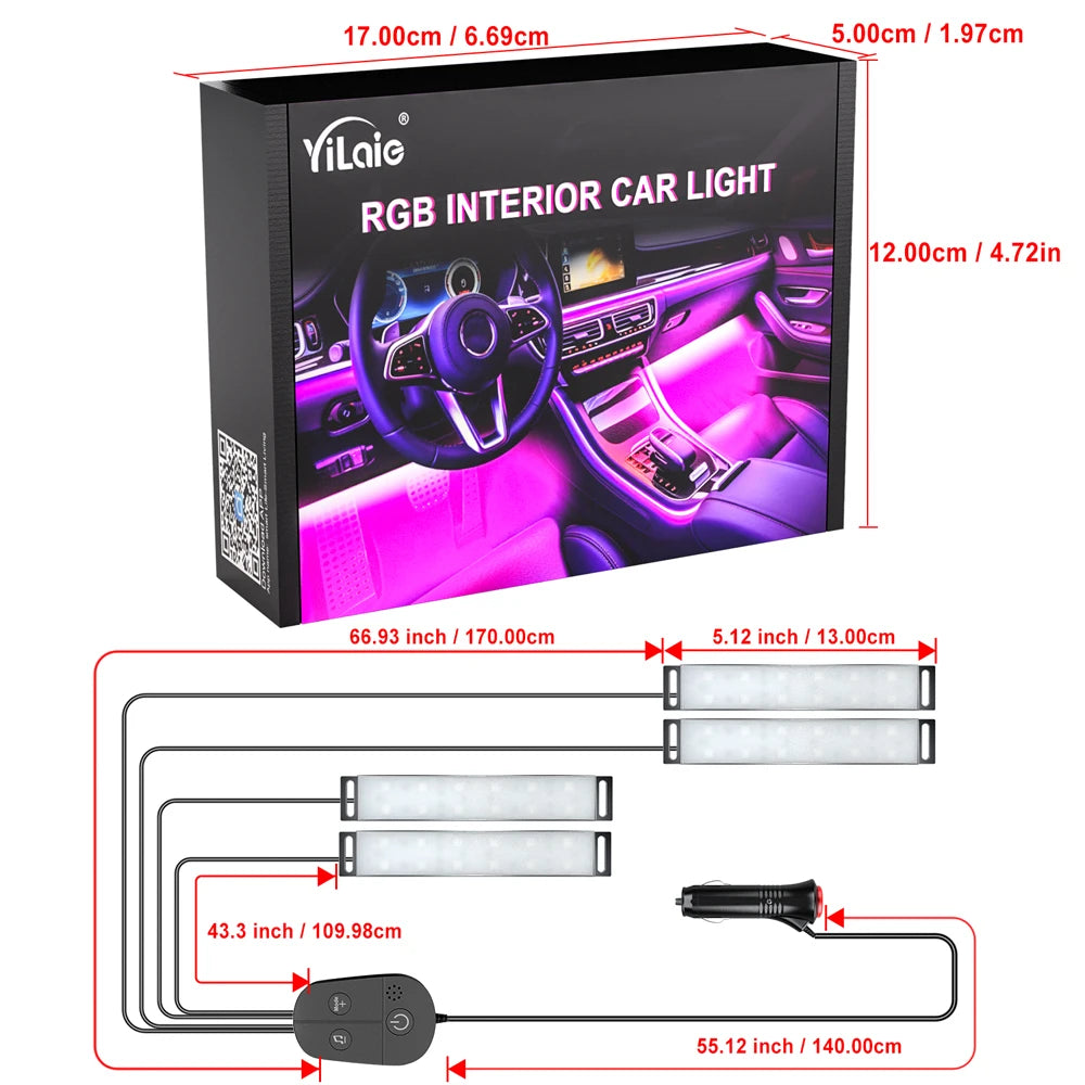 Car Interior Ambient Foot Well Light In Car APP Control Neon LED Down Car Light for Car Inside Ambient Lighting Auto Neon Lights