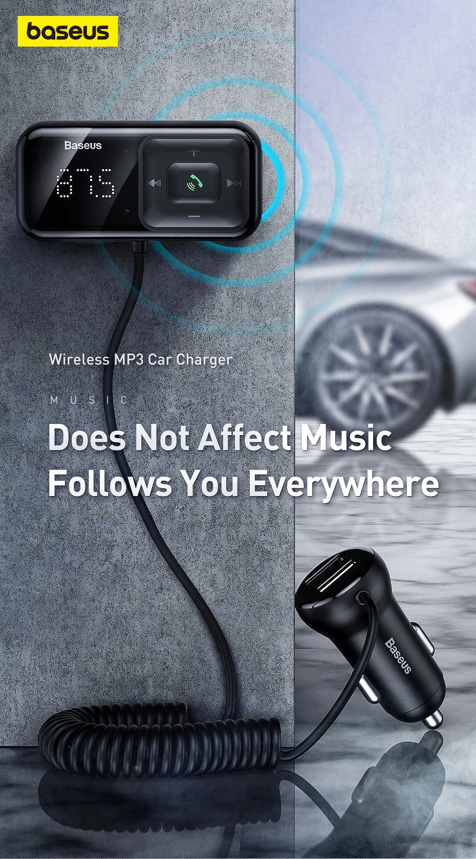 Baseus FM Transmitter Car Bluetooth 5.0 FM Radio Modulator Car Kit 3.1A USB Car Charger Handsfree Wireless Aux Audio MP3 Player