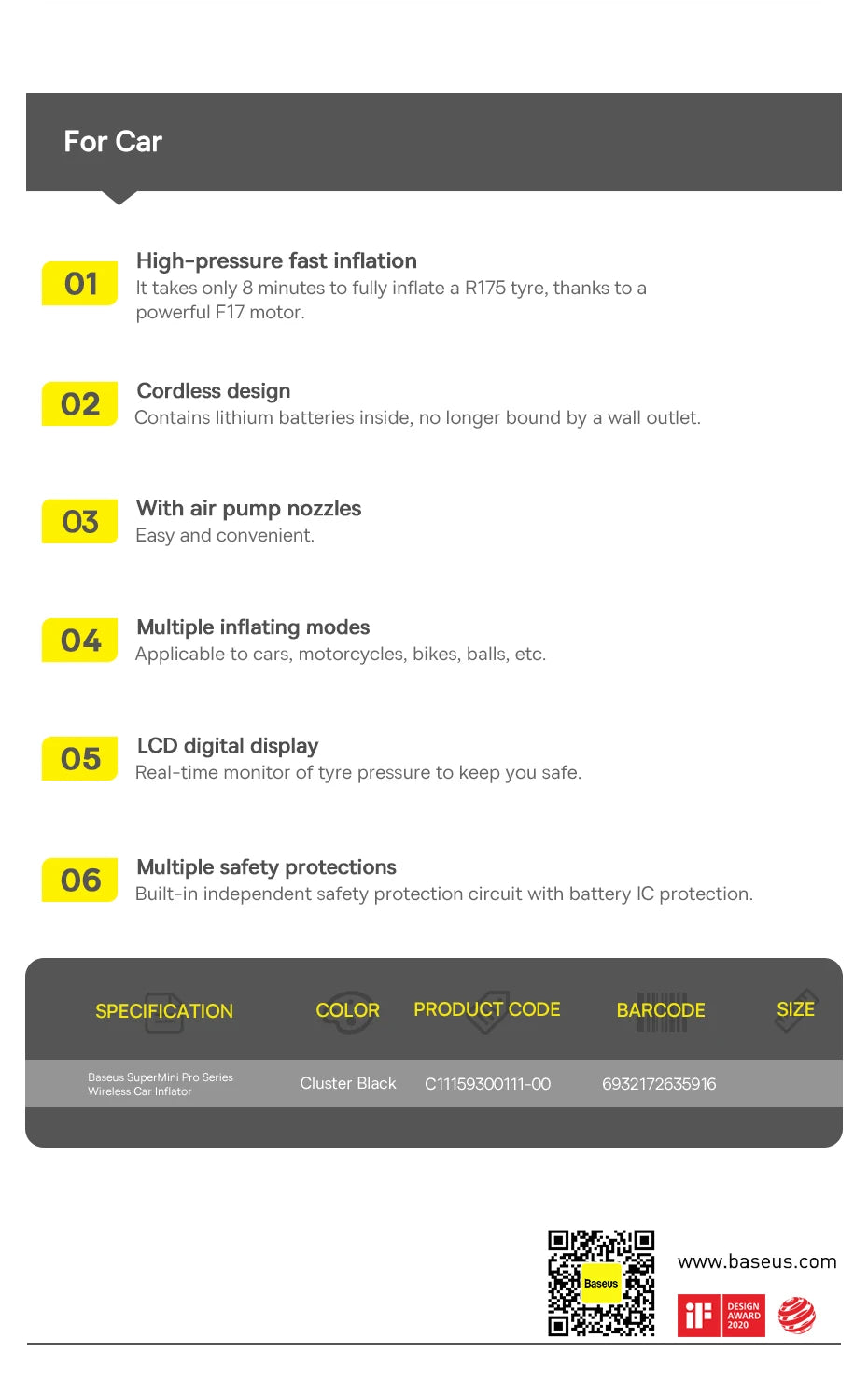 Baseus Wireless Air Pump Portable Air Compressor Smart Digital Electric Car Air Pump for Car Motorcycle Bicycle Inflator Pump